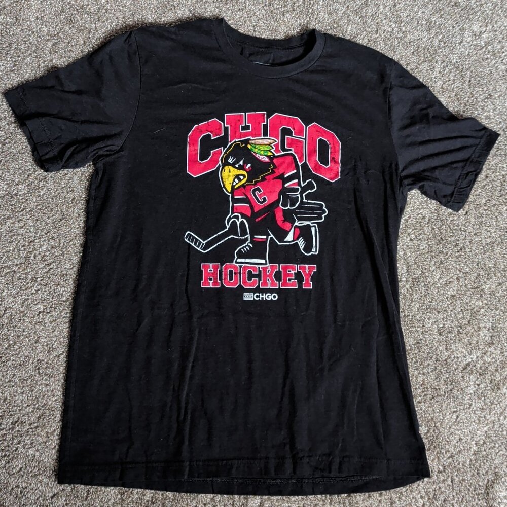 All-City Chicago Blackhawks Black Size XL Short Sleeve Hockey Hawk Shirt CHGO